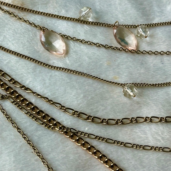* Vintage Teardrops 7 Gold Strands Clear Lucite Necklace - Picture 4 of 6